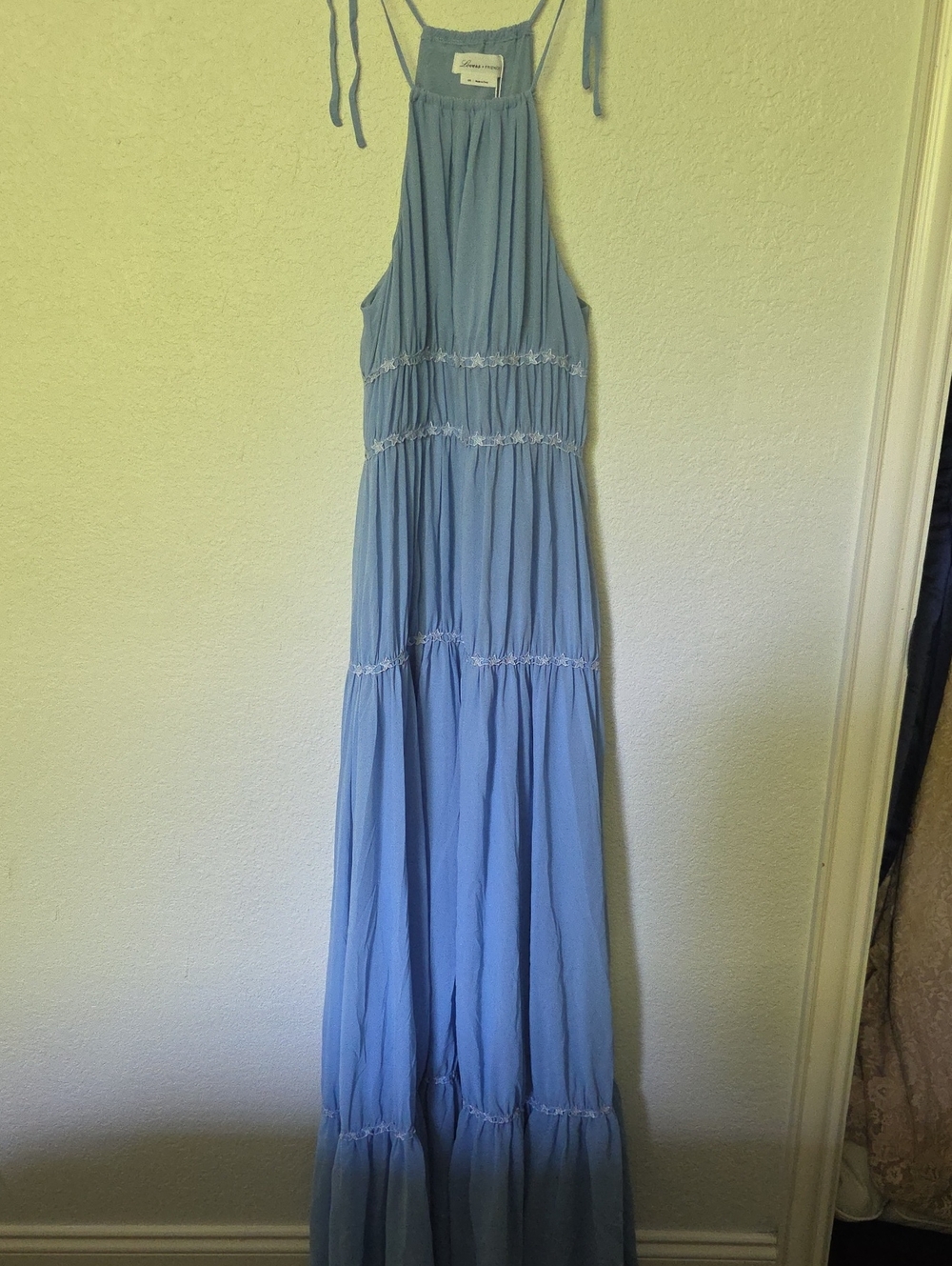 Lovers + Friends Sky Blue Tiered Maxi Dress with Tie Straps